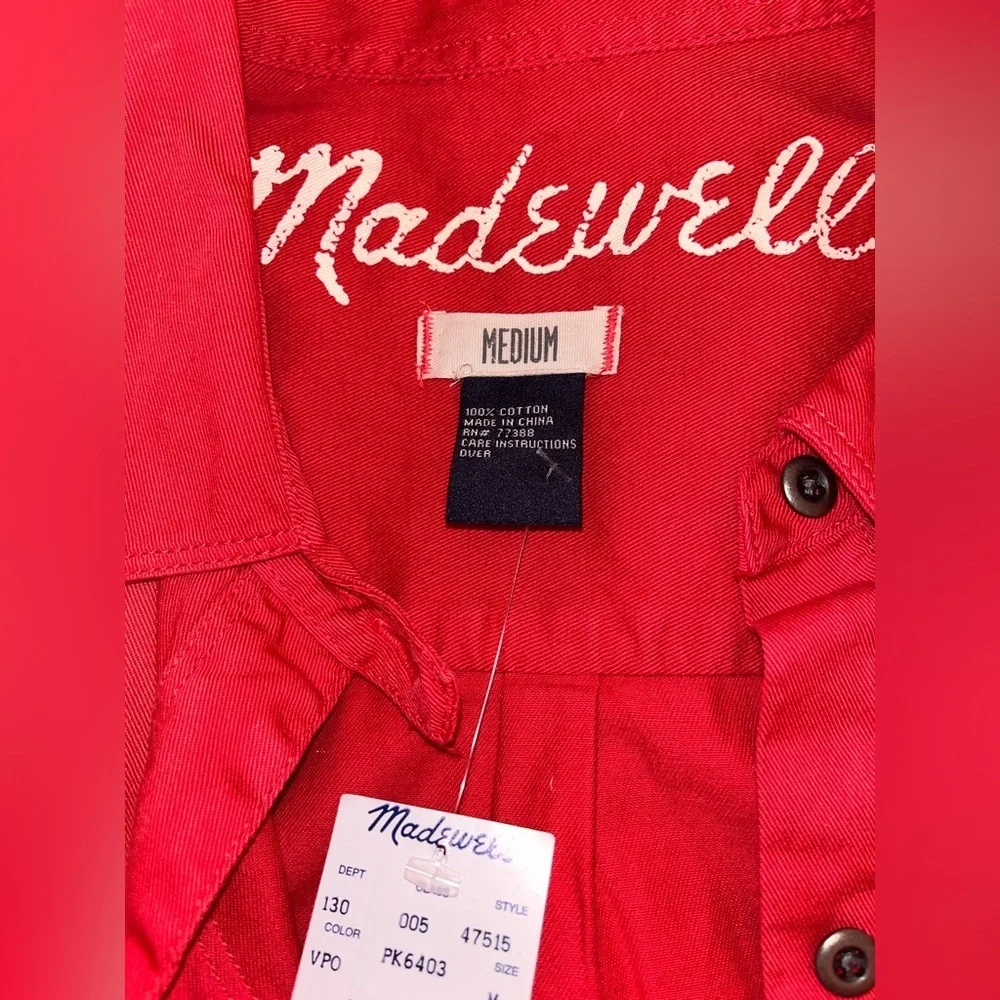 Madewell Long Sleeve Button Down Denim Shirt in Vermilion Red NWT - Picture 4 of 8